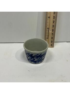 Blue White Ceramic Sake Cup Tea Cup Made in Thailand Hand Painted 2.5”